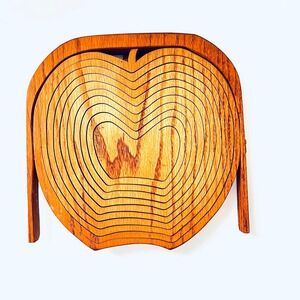 Vintage Collapsible Wood‎ Apple Shaped Basket Fruit Bowl & Trivet Cottage Decor